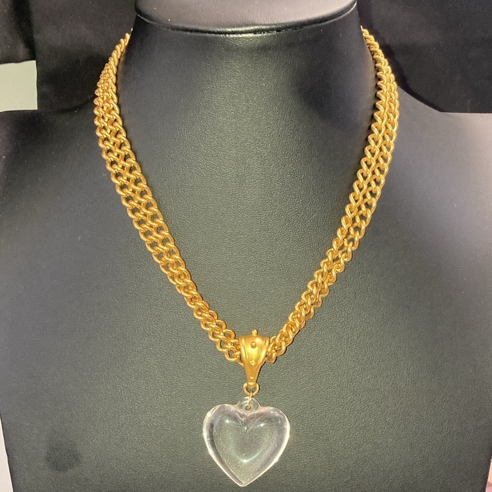 The Limited vintage clear acrylic heart necklace on brushed gold chain​​